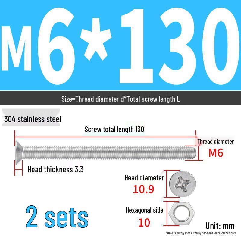 304 Stainless Steel Extra Long Phillips Flat Head Screws and Nuts Set (2M, 3M, 4M)