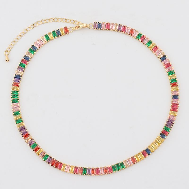 Women's Gold Colorful Choker Necklace Shiny Rainbow Crystal Zircon Tennis Chain Statement Jewelry Dropshipping