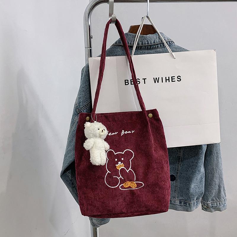 Women's bag corduroy new shoulder bag fashionable sweet handbag bucket bag
