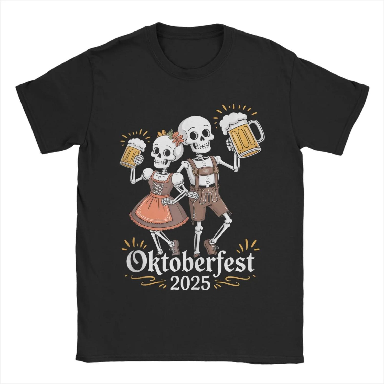 

Ger Skeleton Halloween Lederhosen Funny Oktoberfest T Shirt Cotton Tops Vintage Short Sleeve Tee Shirt Plus Size T-Shirt S чёрный