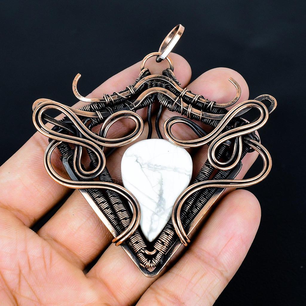 Howlite Pendant, 999 Copper Wire Wrapped Gemstone Jewelry, Handmade Pendant, For Thanksgiving
