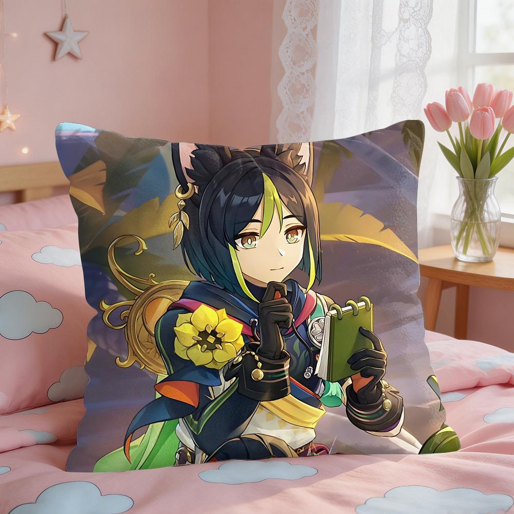 Tighnari Genshin Impact Cushion Cover Square Short Plush Pillow Case Living Room Sofa Home Decor Funda X
