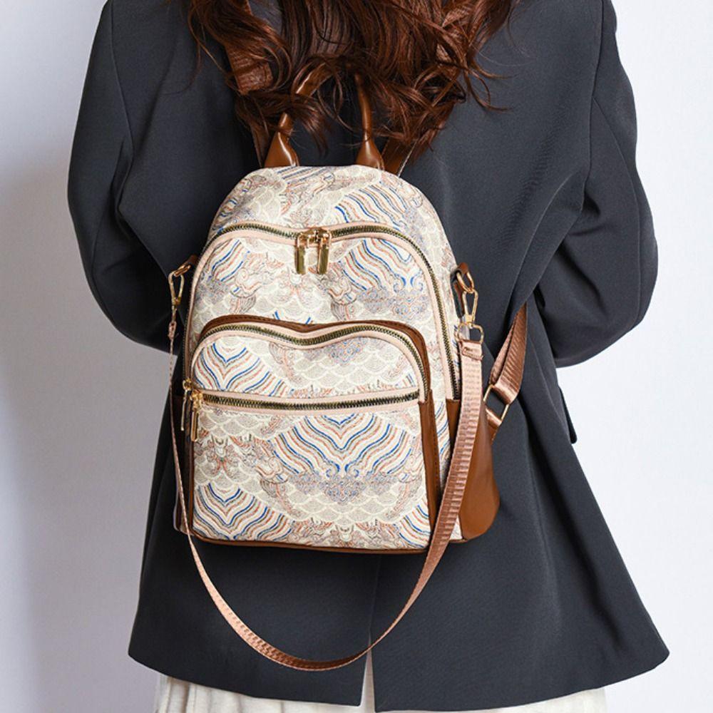 Top Handle Ethnic Style Shoulder Bag Pu Mini Travel Backpack Japanese Women Casual Backpack  Lady