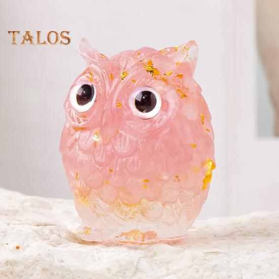 Ornament de bufniță din cristal natural Figurină de bufniță din rășină realizată manual cu pietrișuri de cristal în interior Ornament de bufniță colorată de colecție pentru decorarea interioară, vindecarea Reiki