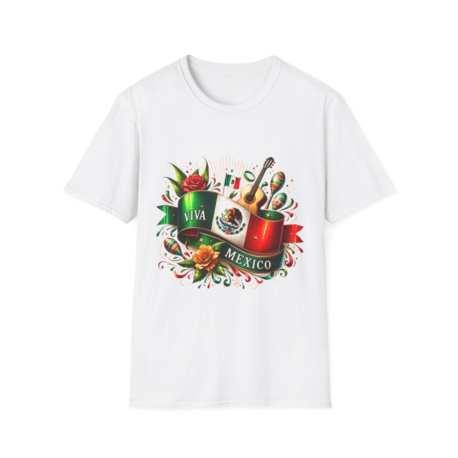 Viva Mexico graphic T-Shirt Mexican flag, guitar, sombrero S