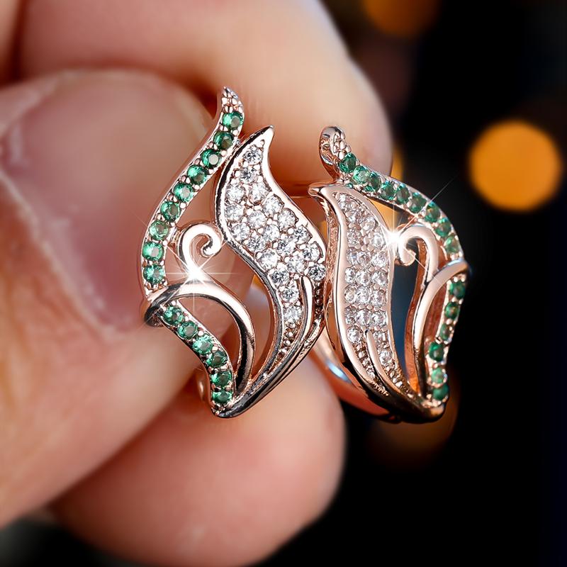 

Элегантные серьги-капли с изогнутыми полыми листьями из циркона для женщин, золотые, для свадебной вечеринки, ювелирные изделия, подарки зелёный/розового золота