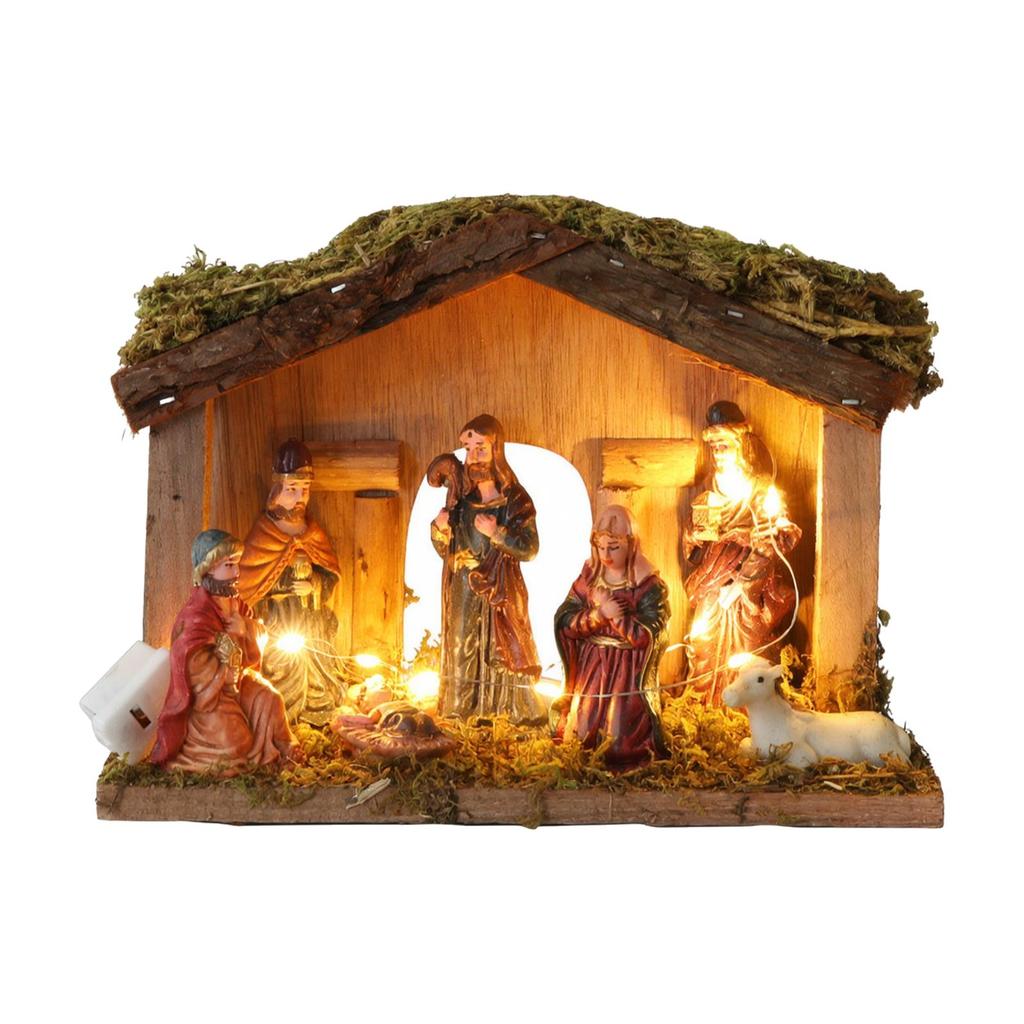 Holiday Decoration Compact Christmas Nativity Stable Religious for Shelf Decor