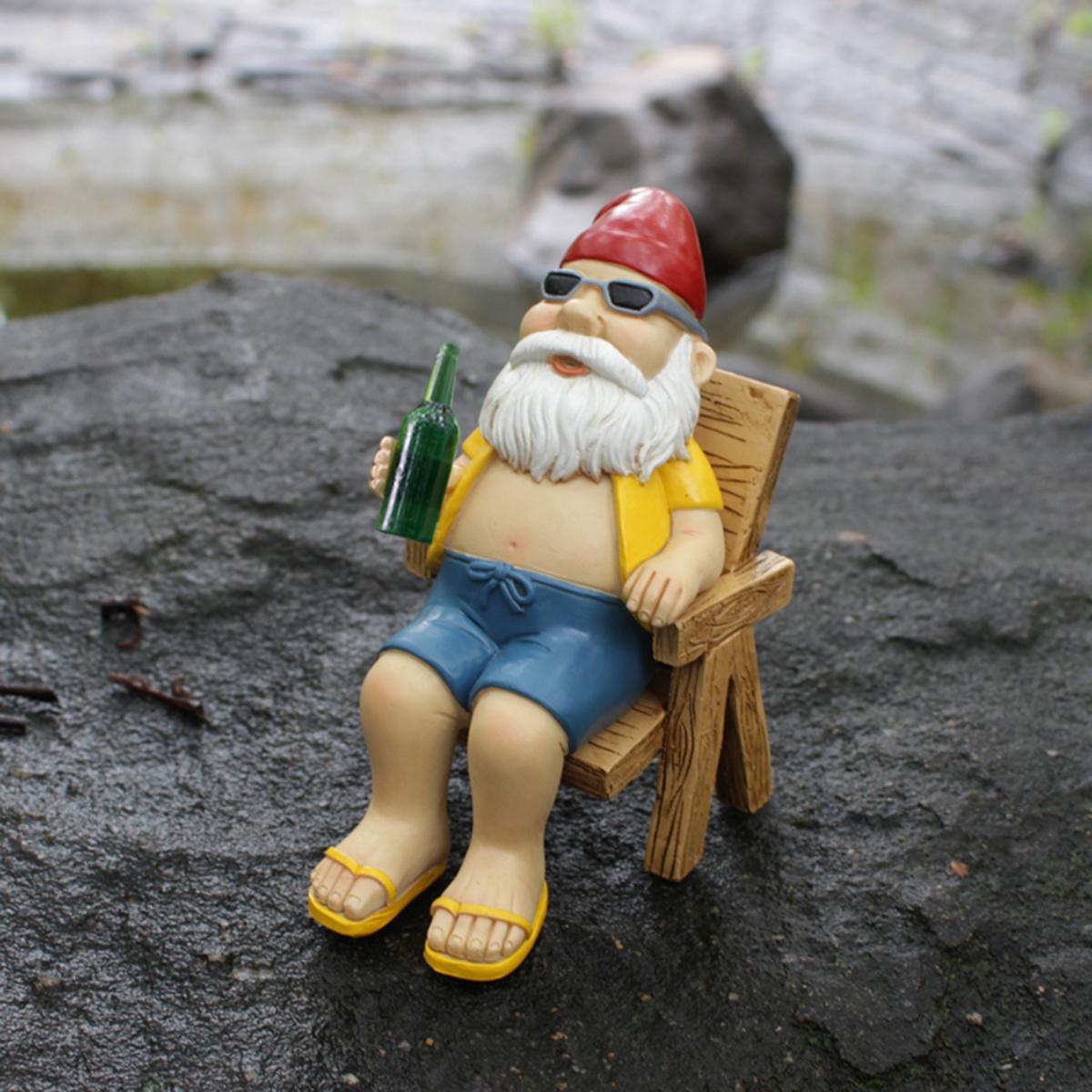 

1 пьющий гном в шезлонге, забавные и юмористические декоративные фигурки, тщательно подготовленные подарки, расписанные вручную изделия из смолы