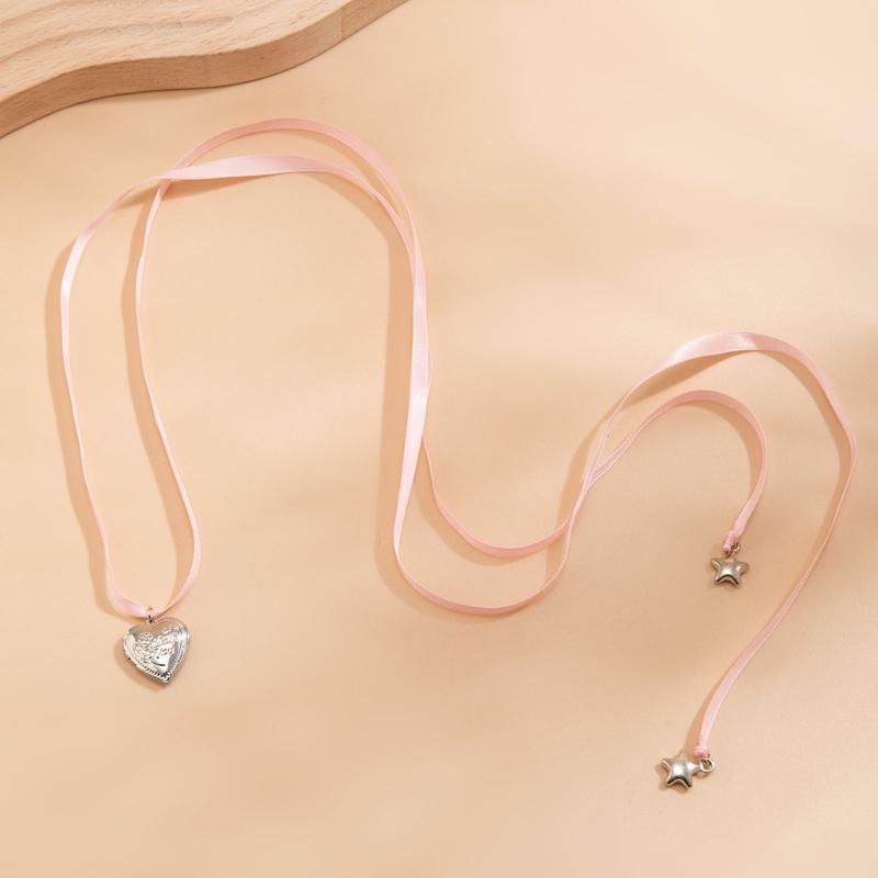 Elegant Ribbon Necklace Unique Heart Star Pendant Necklace Adjustable Bowknot Choker Adornment for Women Wedding Jewelry