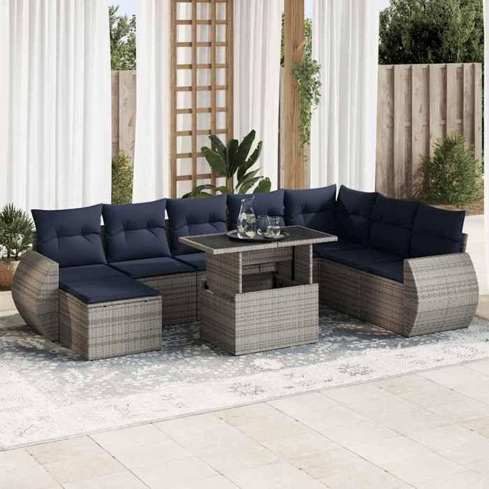 VidaXL Ensemble de canapés de jardin 9 pcs et coussins rotin acacia 3326692
