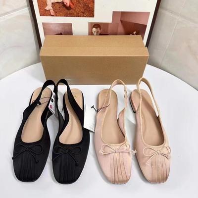 Bow Accessories Flat Bottomed Square Toe Pleated Flat Ribbon Sandals for Women