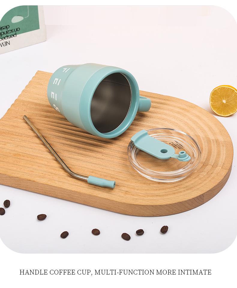 Premium Insulated Stainless Steel Straw Mug with Handle and Lid