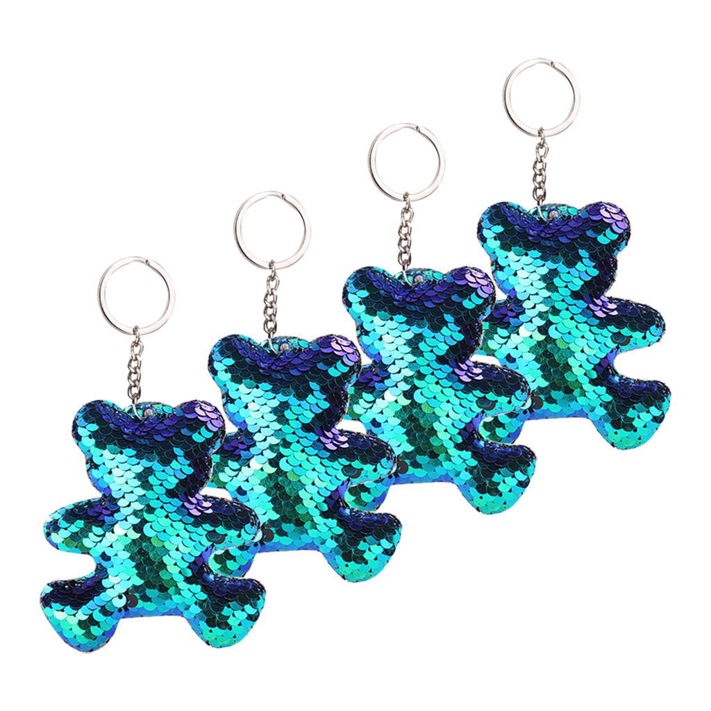 [MDX] 4PC Fashion Sequin Keychain Key Ring Bear Colorful Sequin Pendant