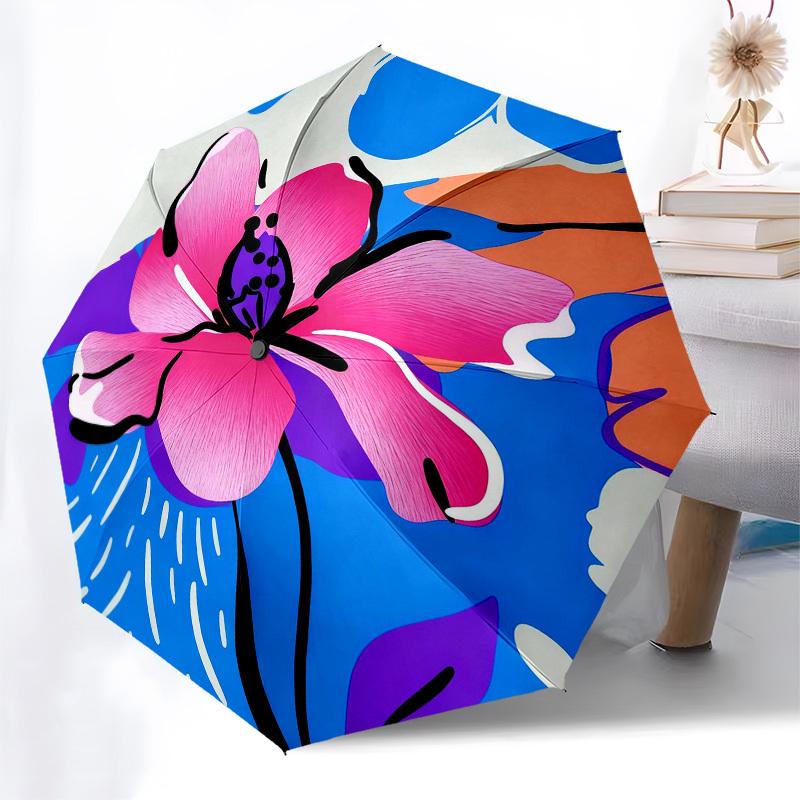 1pc Flower Pattern Automatic Folding Umbrella, Heavy Duty 8 Rib Iron Frame,  Suitable for Travel, Daily Use, Birthday, Decor Gift  61