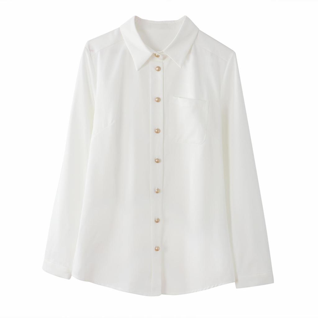 2025 Spring New Blouses Shirts Long Sleeve Turn Down Collar Office Lady White Blouse Shirt Women Tops J765