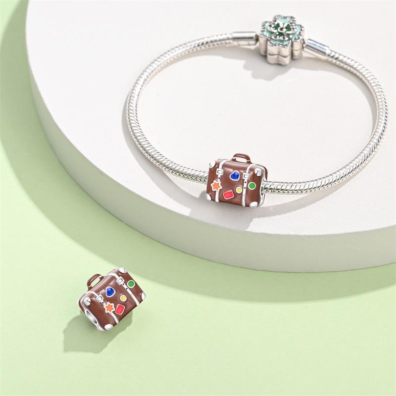 925  Silver Fashion Colorful Travel Luggage Charms Beads Fit Qikaola Original Bracelets DIY Anniversary Jewelry For Wome