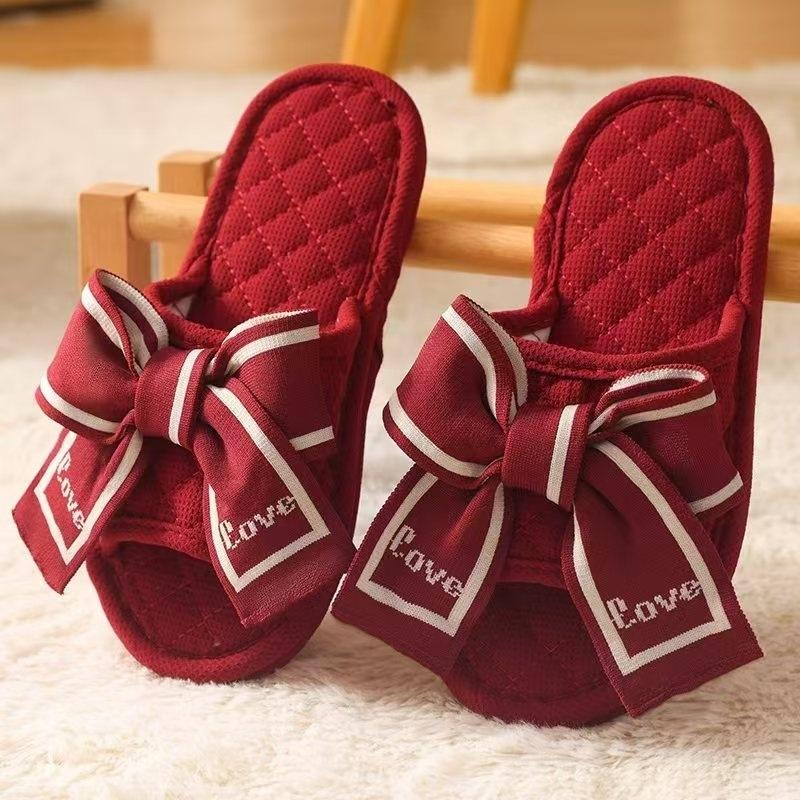 Korean version of bow new cloth bottom slippers silent sweat-absorbing breathable foot slippers home