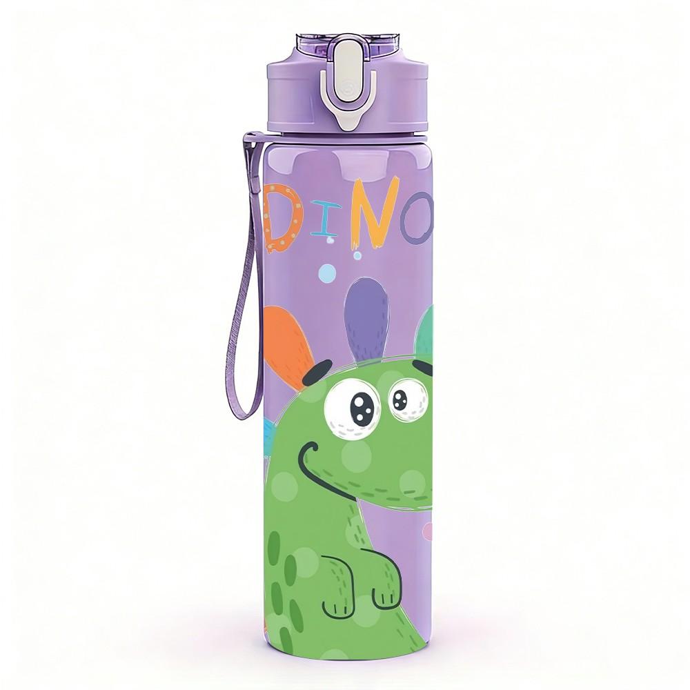 1PC Dinosaur Doodle Kids Cartoon Print 750ml Color Plastic Sports Water Bottle Leakproof Flip Straw Lid Suitable for Sports Office Home Use