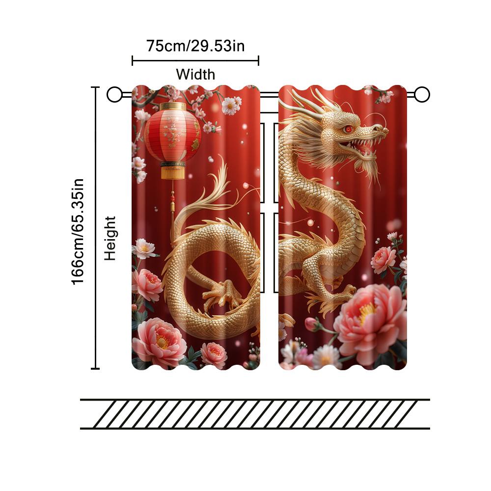 2 pcs   filtering curtains (excluding rods   non-movable   without batteries) Golden Dragon for use in bedrooms and living rooms