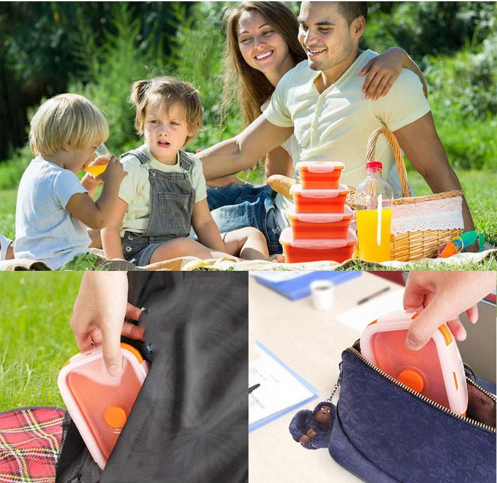 Silikon Faltbare Bento Aufbewahrung Lunch Lebensmittelbehälter Box für Mikrowelle, Gefrierschrank, Spülmaschinenfest, BPA-frei, 4er Set