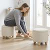 Storage Sitting Bench with Lid, Round Storage Ottoman with Rubberwood Legs, Beige
