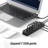 7/4 Port USB Hub With Extension Cable, USB Extension Hub Individual Controls, Wide Compatibility for Quick Data Transfer