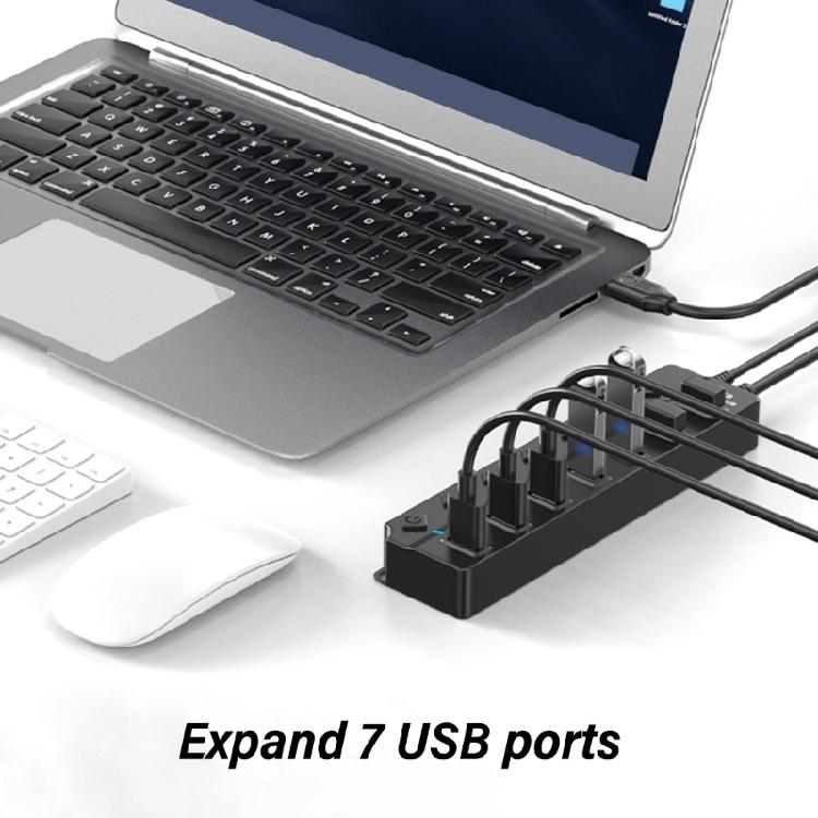 7/4 Port USB Hub With Extension Cable, USB Extension Hub Individual Controls, Wide Compatibility for Quick Data Transfer