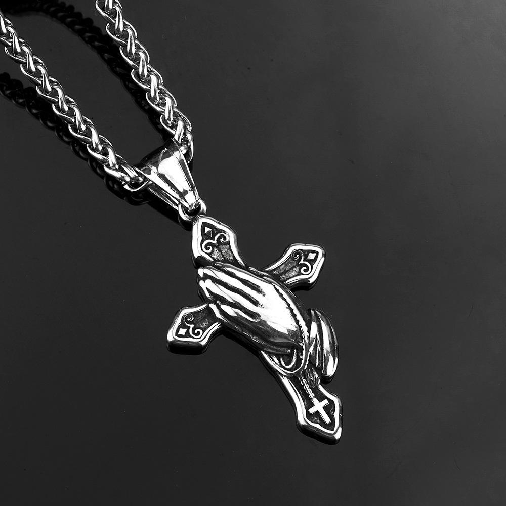 Vintage Stainless Steel Pendant Ancient Greek Praying Hands Necklace For Men