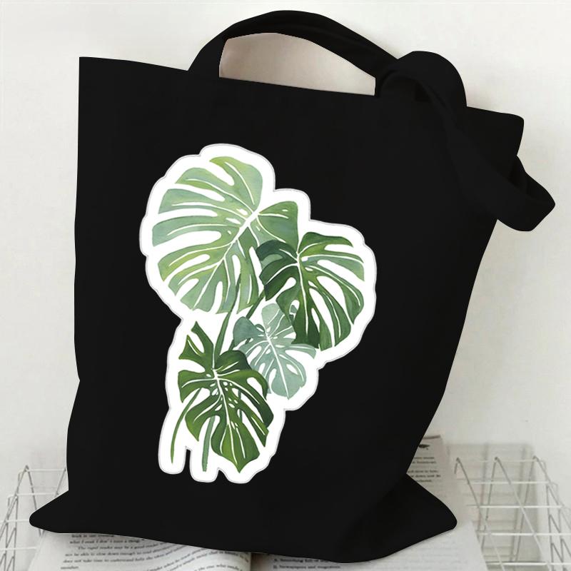 Printed Shoulder Bag Women's Vintage Plant Flower Style Shopping Bag Teen Fashion Floral Canvas Women's Handbag