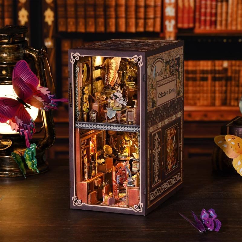 Buchstützen-Set Dunkle Familie DIY Holzpuzzle Gotischer Stil Halloween Bücherregal Puppenhausmodell Buchstütze Gebäude Heimdekoration