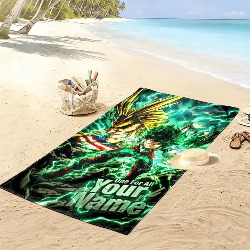 Name Custom Anime Mha Print Beach Towel, Large Soft Quick Dry Towel for Beach Camping Swimming