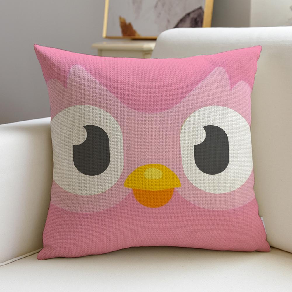 Fun DDuolingoS Cushion Cover Breathable and skinfriendly linen pillowcase square removable and washable cushion