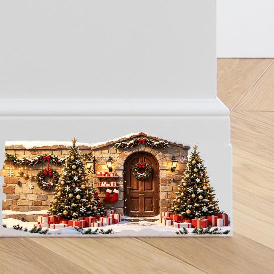 Snow Scene Sticker Christmas House Wall Sticker, Removable Self-Adhesive Decoration Decal Decal, PVC Waterproof Decorative for Holiday Window Stickers