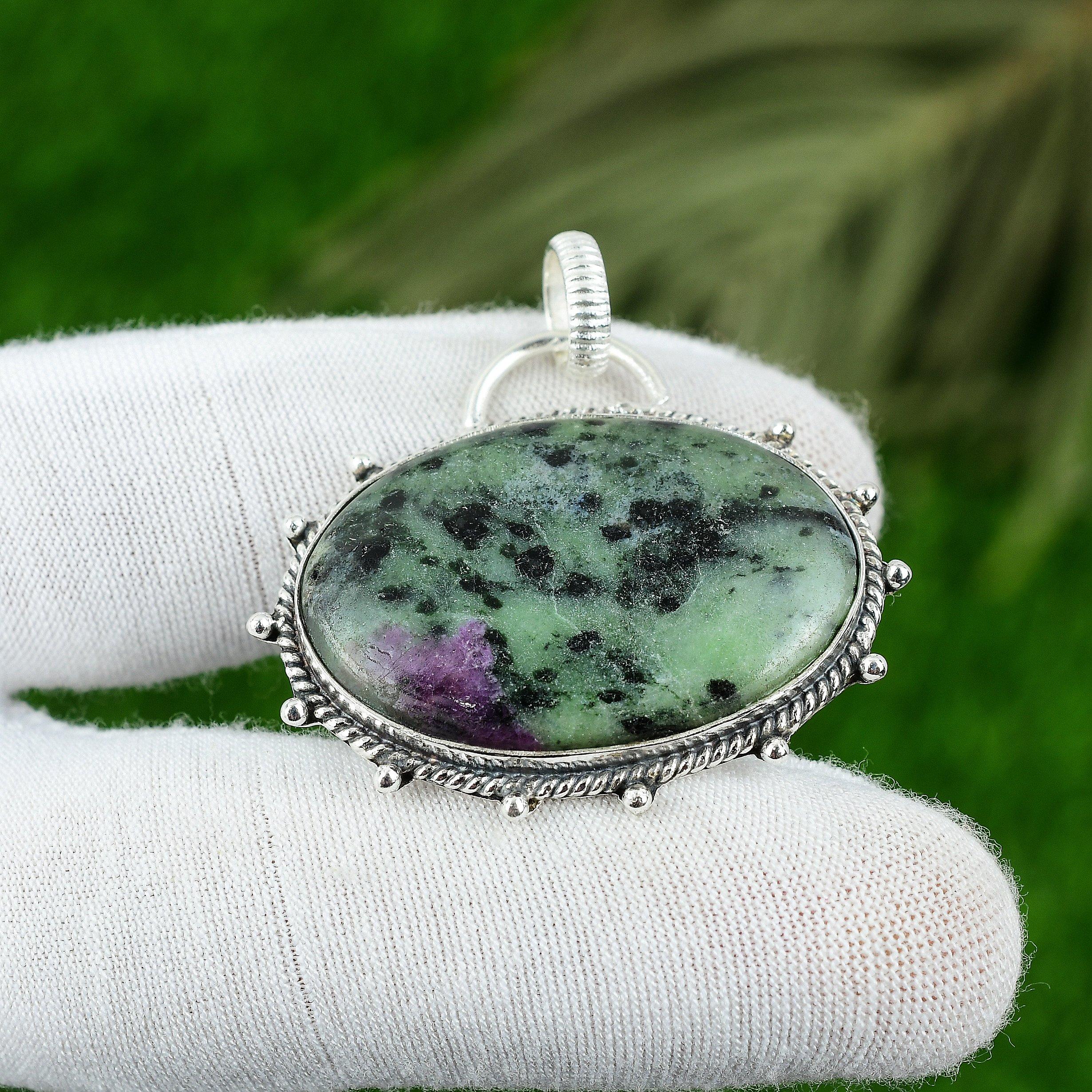 

Birthday Gift For Her Natural Ruby Zosite Gemstone Pendant 925 Sterling Silver