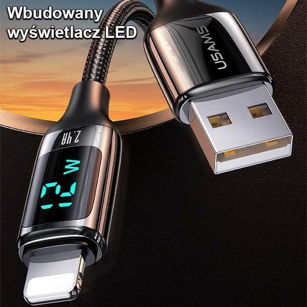 Usams Kabel Pleciony U78 Lightning 1.2Mled 2.4A Fast Charging Silver Black Sj543Usb02 (Us-Sj543)