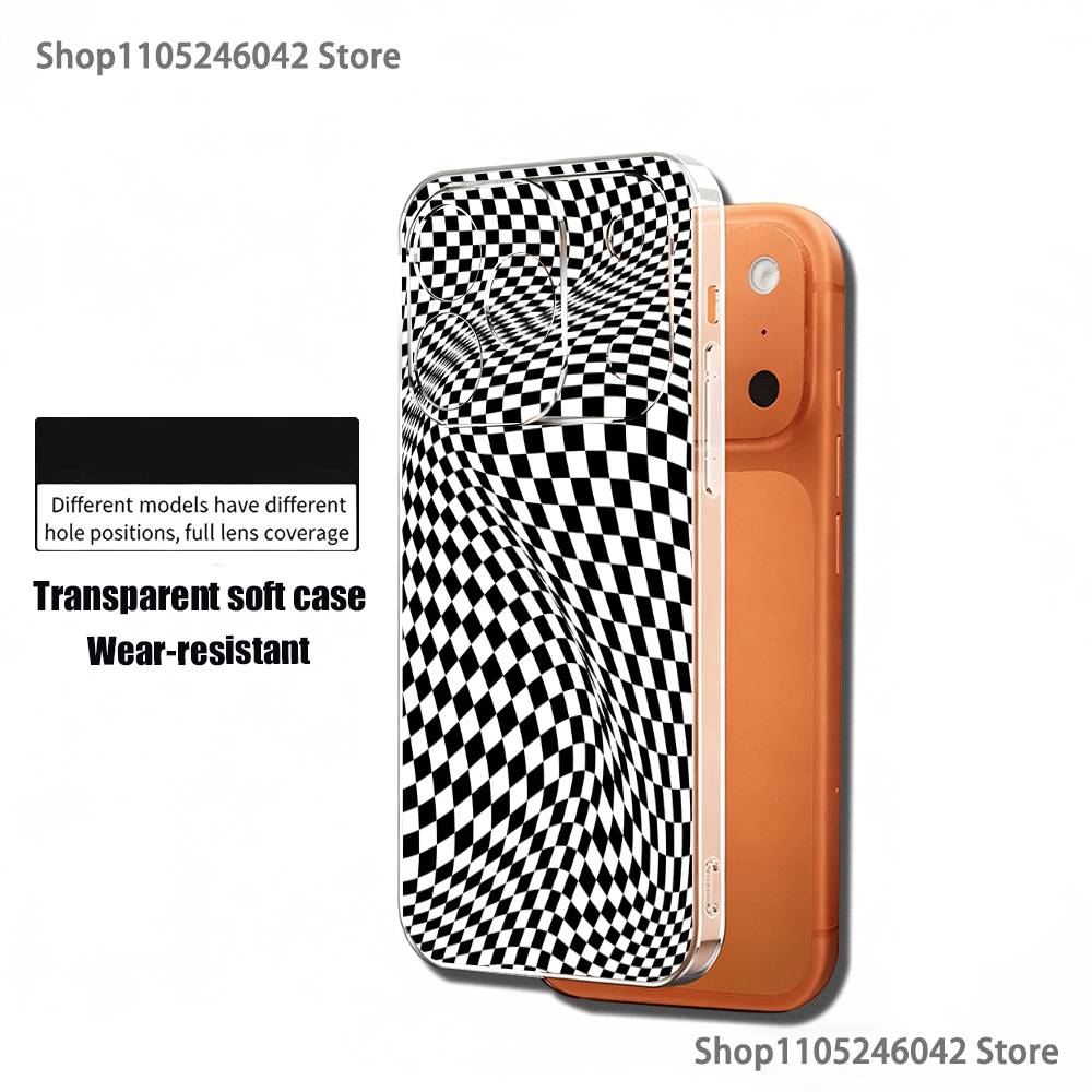 Checkered Pattern Transparent Soft Cover Phone Case For iPhone 17,16,15,14,13,12,11 Pro,Max,Plus,X,XS,XR,SE4,E Mini