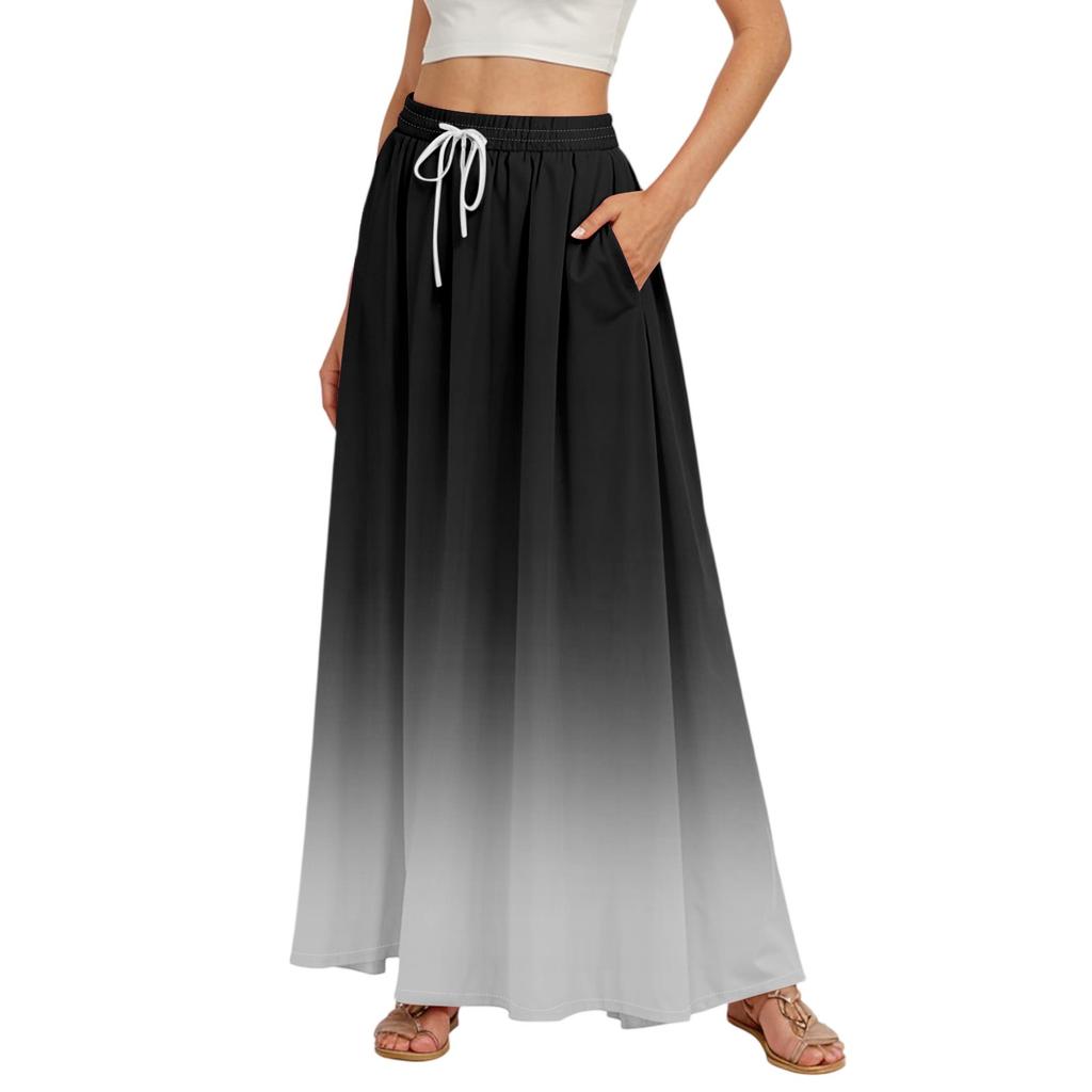 Dámské splývavé maxi sukně s volánkovým lemem A Line Elastický pas Elegantní vrstvené Boho dlouhé sukně