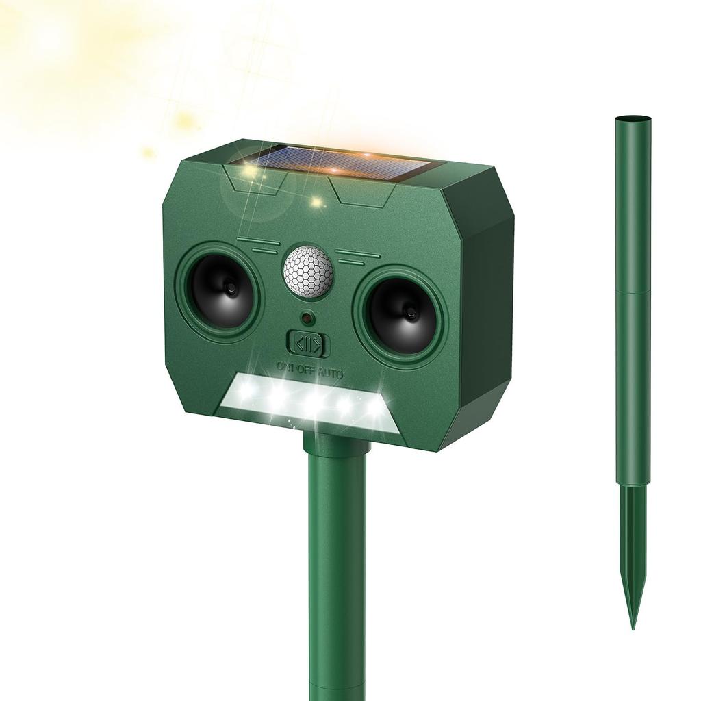 Powerful Pest Animal Cat Bird Dog Stray Cat Infrared PIR Dual Ultrasonic LED Solar 3000mAh Standby IP66 Waterproof and Wide 12m Cat Dual Use as Plug