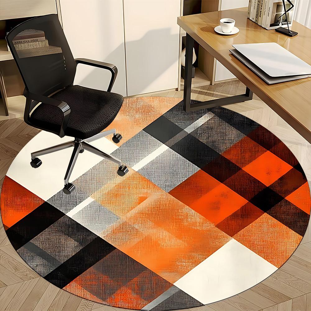1pc Orange Black White Chair Carpet for Office, Round Polyester Mat, Indoor Decor for Office, Easycare Fabric, Washable Non-slip Area Carpet