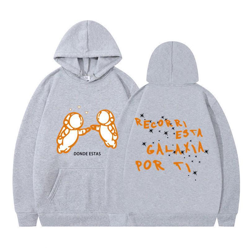 Men's Cross-Border Fashion Sweatshirt - Double Astronaut Print, Loose Fit, Casual Hoodie.