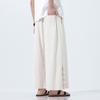 2025 Men Baggy Cotton Linen Pants Men Casual Wide Leg Oversize Jogger Trousers Men Vintage Drawstring Pants Male Skirt Pants