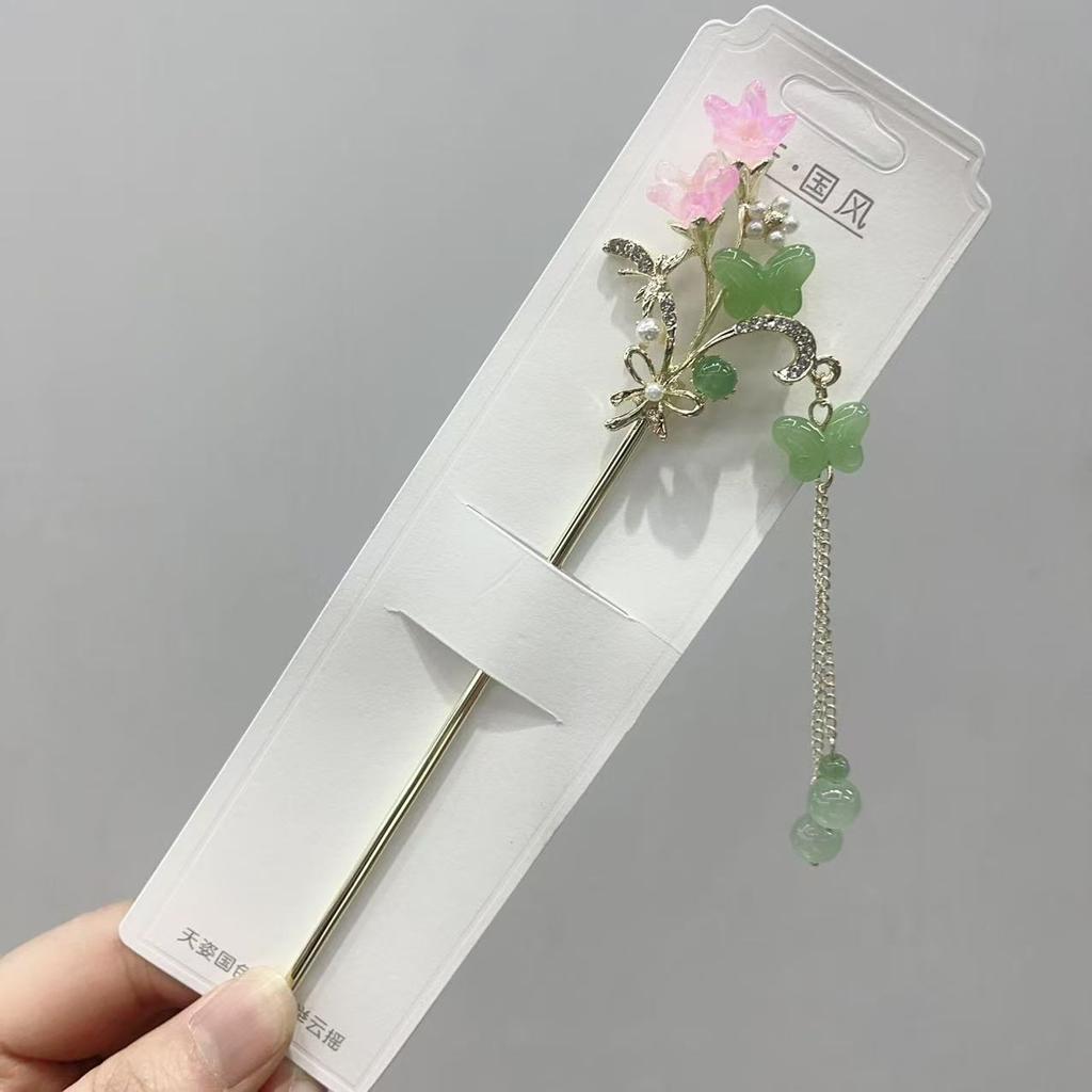 Fairy Flower Tassel Hairpin For Women Handmade Oil Dripping Floral Hair Stick Jewelry Metal Hair Accessories Girls Hair Pin 1pc