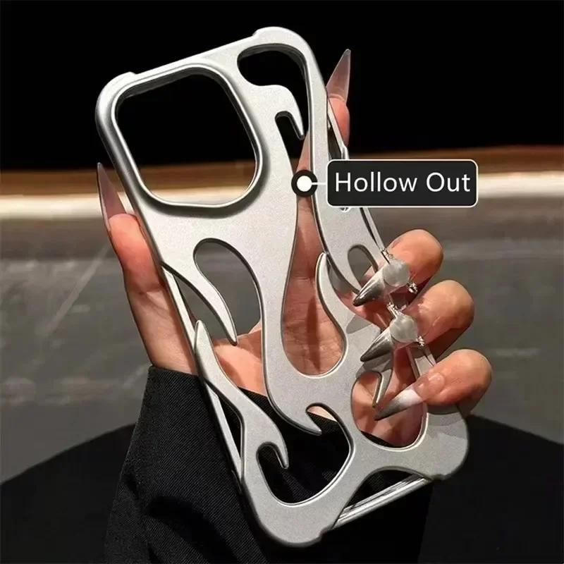 Hollowed Fire Flame Pattern Case For iPhone 17 Air 16 15 14 13 12 11Pro Max Plus 3D Fashion Cool Orange Electroplated Soft Cover