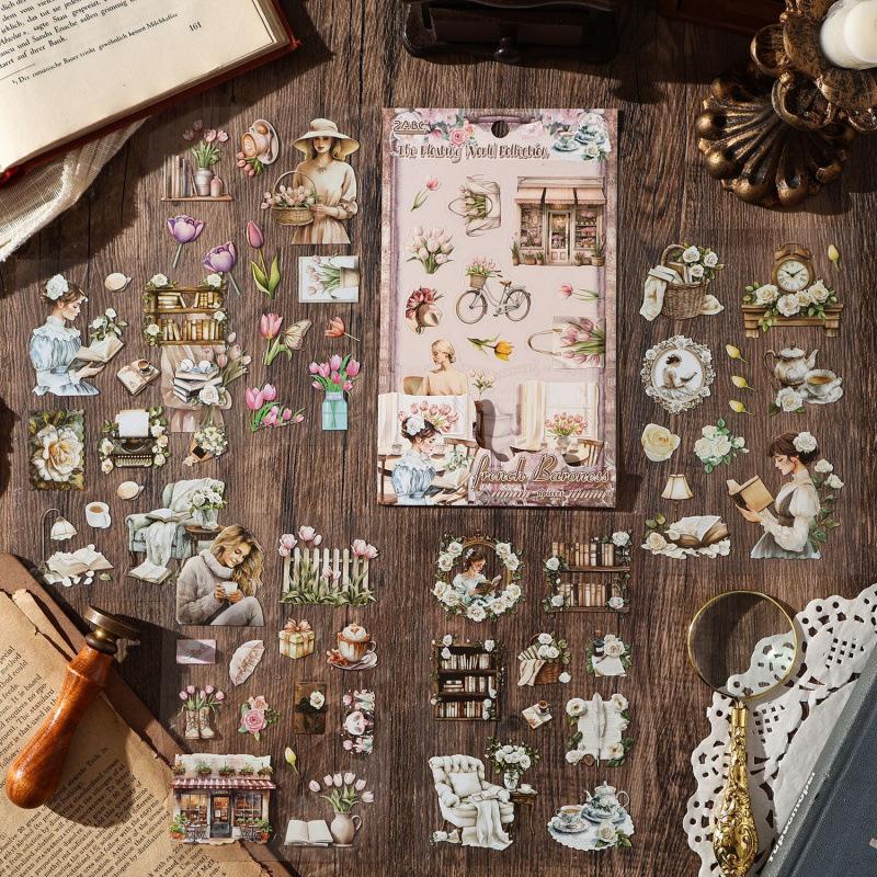 1pack/6pcs PET Retro Label Sticker Pack, Elegant Label Motifs Ideal for Decorating Journals, Diaries Gift Boxes to Enhance