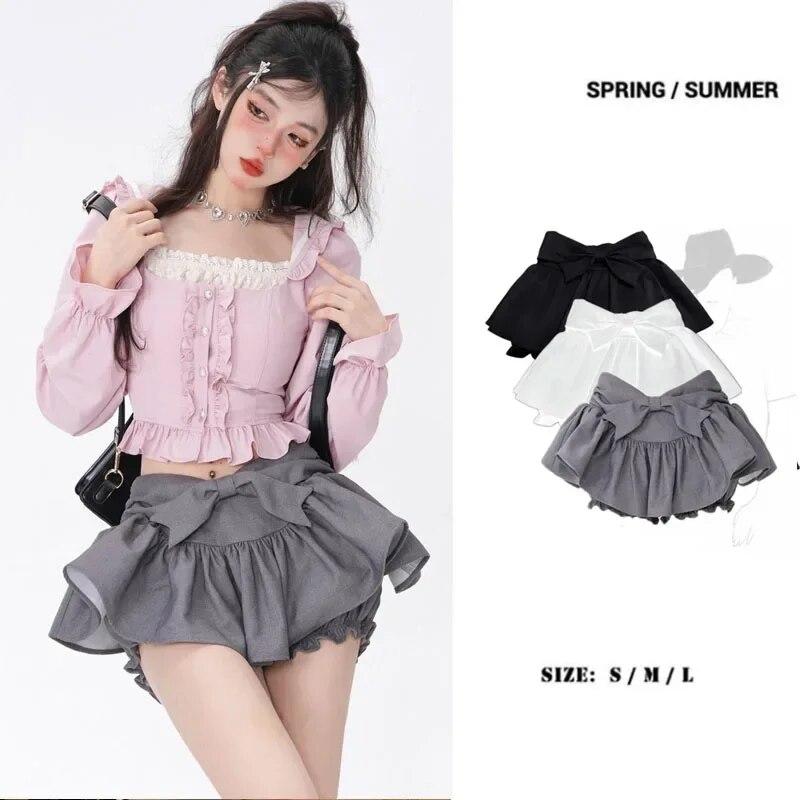 Bogen Grau Flauschigen Rock Süße Nette Frauen Low-taille Rüschen Rand Adrette Koreanische Mode Pure Desire Sommer Drop Shipping