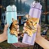 1PC Cat Head Tear Through Paper Print 750ml Color Plastic Sports Water Bottle Leakproof Flip Straw Lid Suitable for Sports Office Home Use
