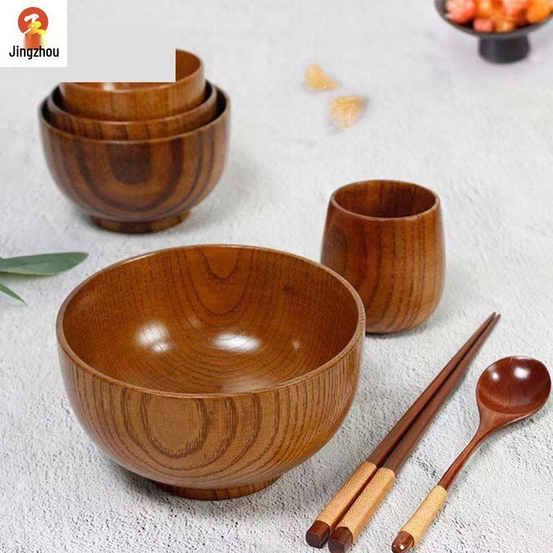 Jingzhou Natural Jujube Wood Chinese Style Dining Bowl Set
