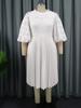 Plus Size Lace Lantern Sleeve Dress with Pleated Skirt - Christmas Gift