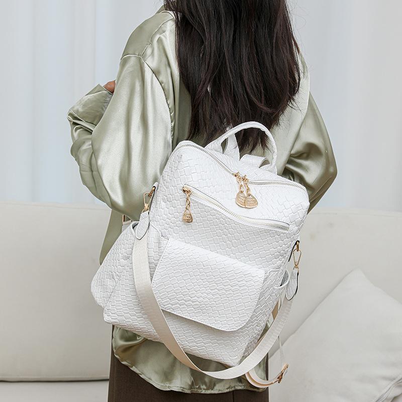 Woven double back new fashion PU women's backpack large capacity outdoor travel bag trendy casual backpack
