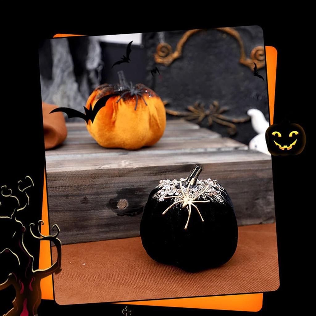 Glitter Pumpkin Decor Halloween Pumpkin Spider Decor 3D Figures Prop Velvet Decoration For Window Table Outside House Offices